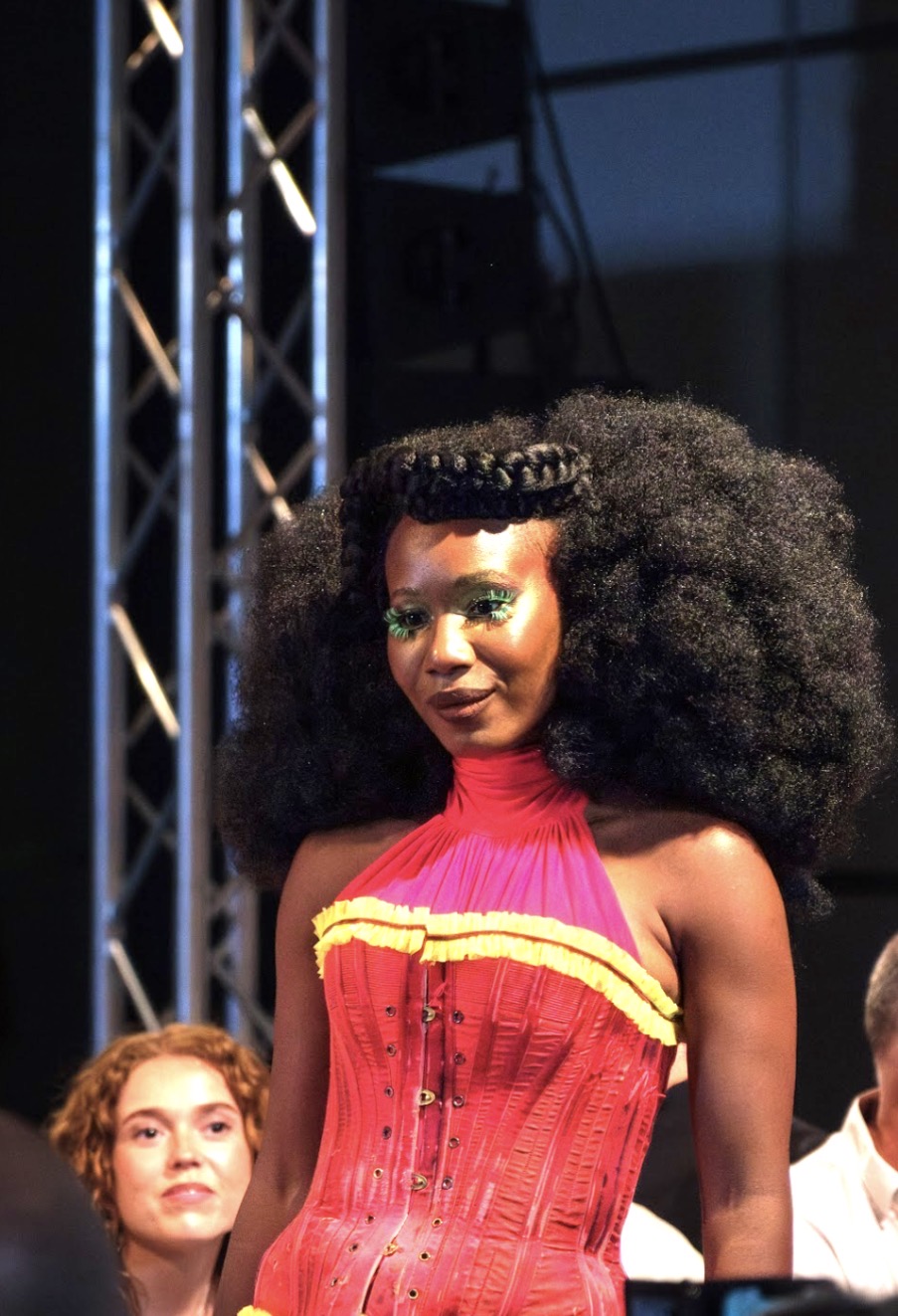 Model with sculptural afro hairstyle at the African Fashion Night hair show